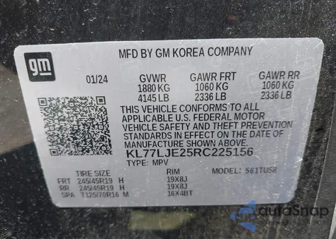 2024 Chevrolet Trax Fwd 2Rs z USA, uszkodzony, nr VIN KL77LJE25RC225156